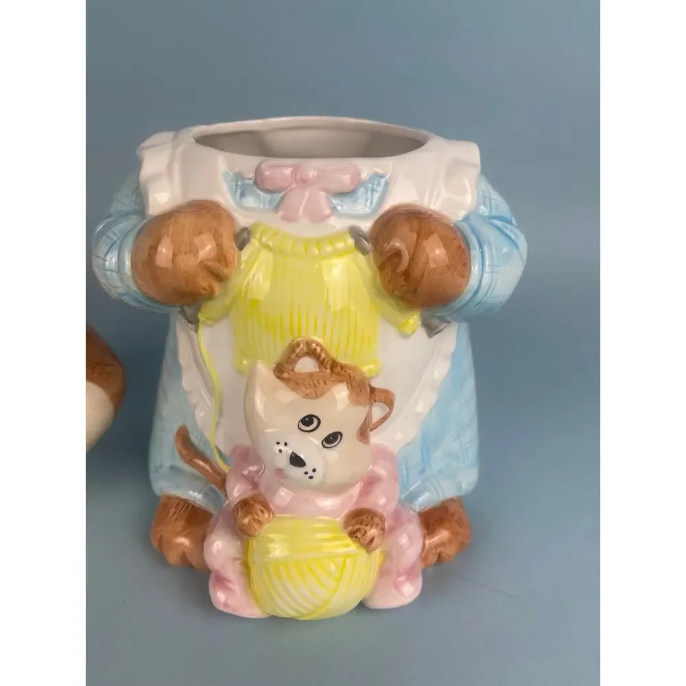 Mother Mama Cat with Kitten Cookie Jar Kitschy Anthropomorphic